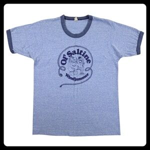 Vintage Screen Stars Ringer T Shirt Men L Blue Ol' Saltine Windjammer 80s USA